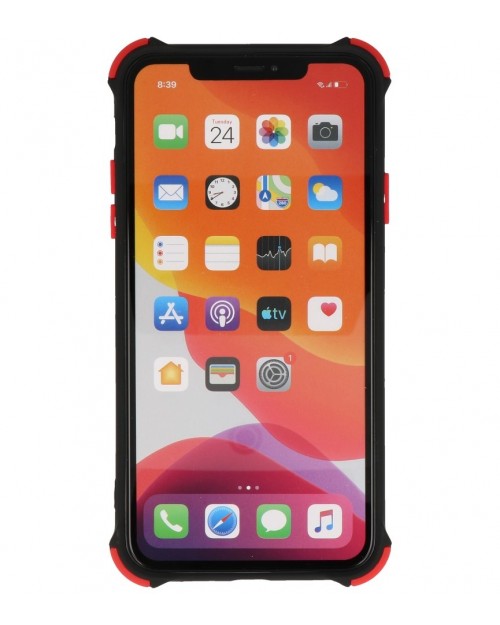iPhone 11 Pro Max - SIliconen anti-shock hardcase combi zwart/rood