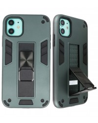 iPhone 11 - Siliconen stand hardcase donker groen