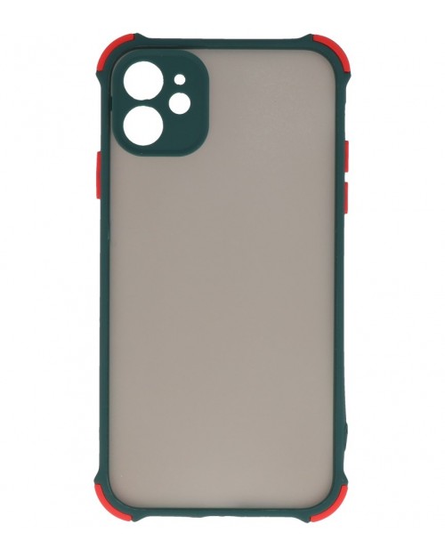 iPhone 11 - Siliconen anti-shock hardcase combi donker groen/rood