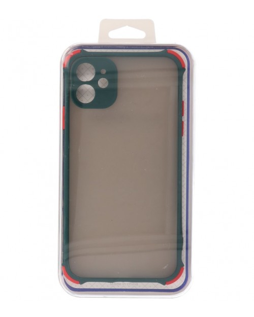 iPhone 11 - Siliconen anti-shock hardcase combi donker groen/rood