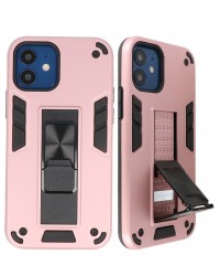 Iphone 12 mini - Siliconen hardcase stand roze