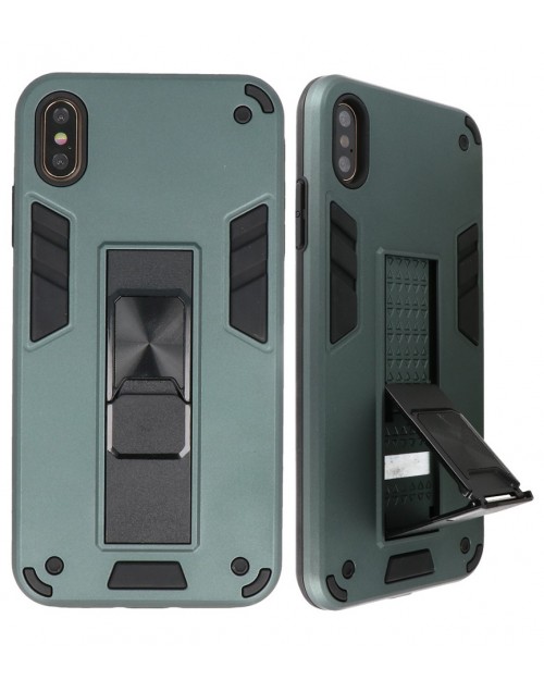iPhone X / XS - Siliconen stand hardcase donker groen