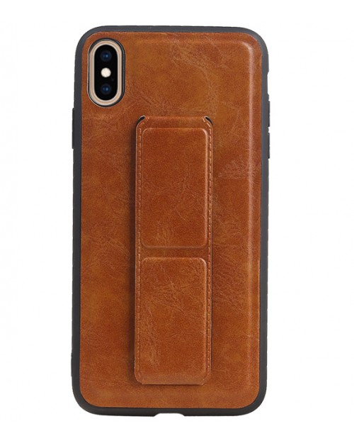 iPhone XS Max - Siliconen gripstand hardcase bruin
